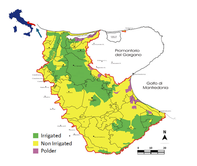 The Apulian Tavoliere map with irrigated, not irrigated and polder areas