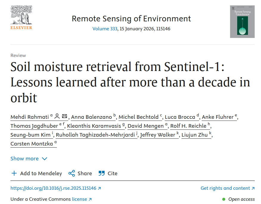 The first publication headlines, taken from the Remote Sensing of Environment journal